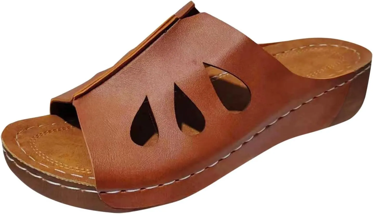 Womens Wedge Sandals Summer Shoes, Dressy Low Heel Slip On Sandals with Arch Support, Summer Casual Comfortable Walking Platform Sandals Slide
