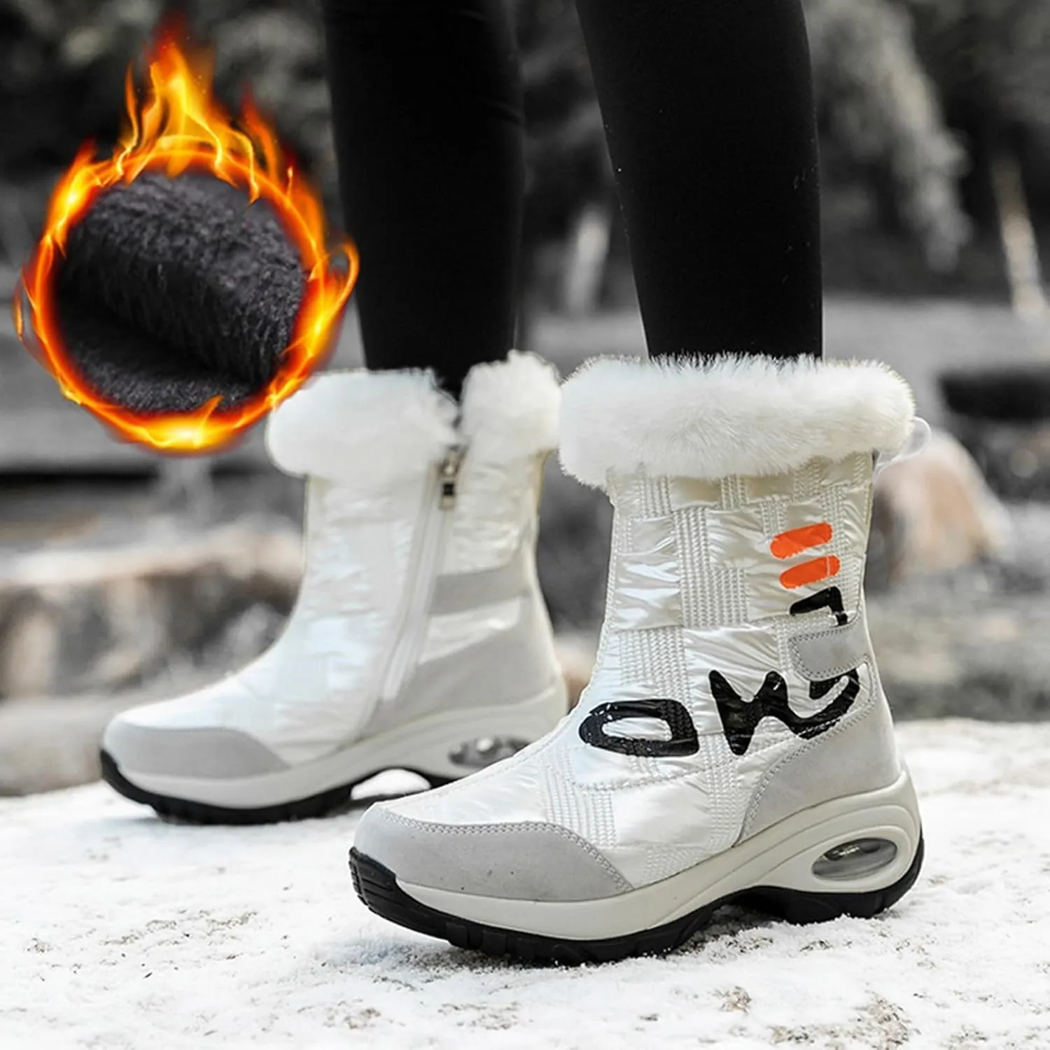 Womens Winter Boots Waterproof Insulated,Outdoor Cold-Weather Warm Snow Boots for Women,Lightweight Walking Hiking Fur Lined Winter Shoes Women,Slip Resistant