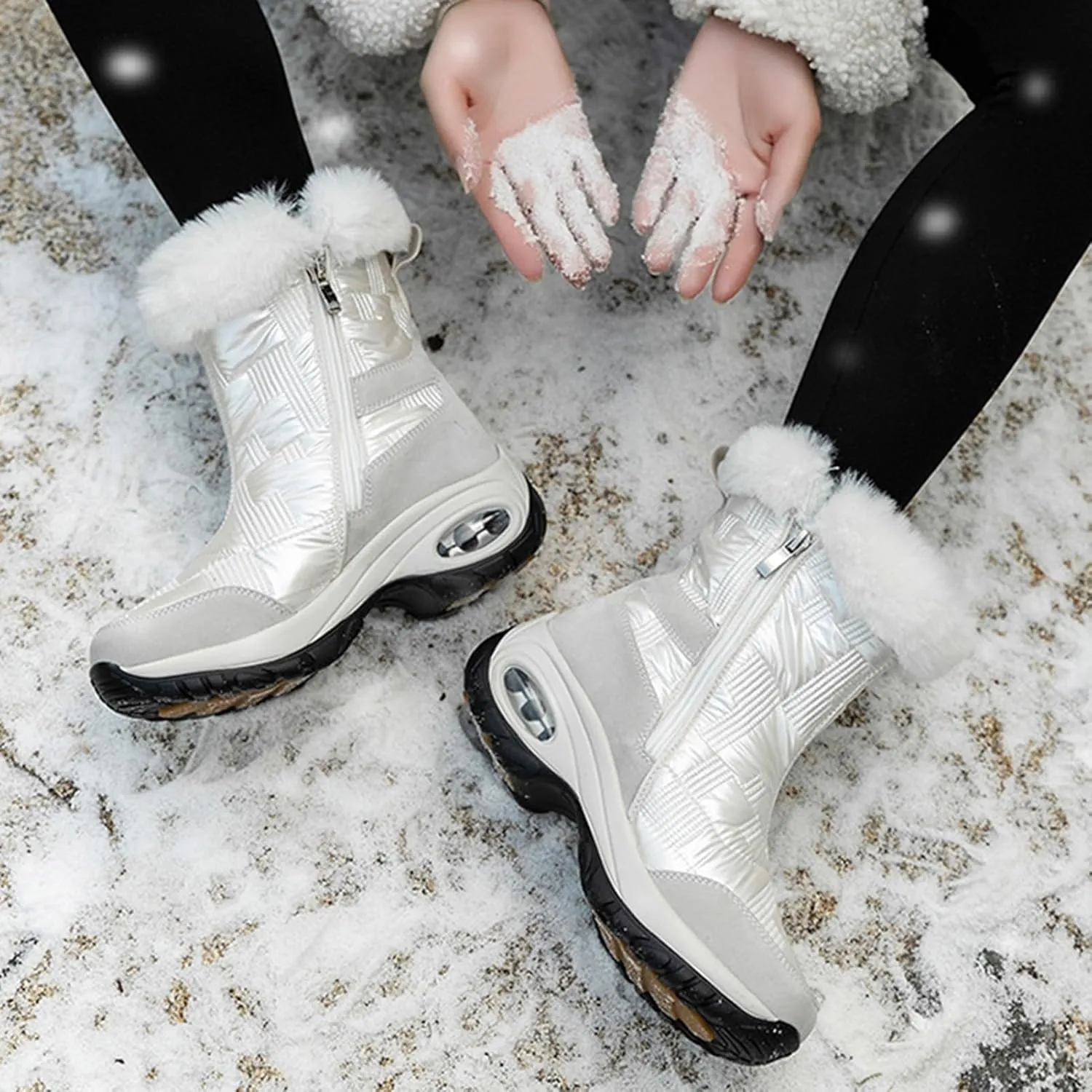 Womens Winter Boots Waterproof Insulated,Outdoor Cold-Weather Warm Snow Boots for Women,Lightweight Walking Hiking Fur Lined Winter Shoes Women,Slip Resistant