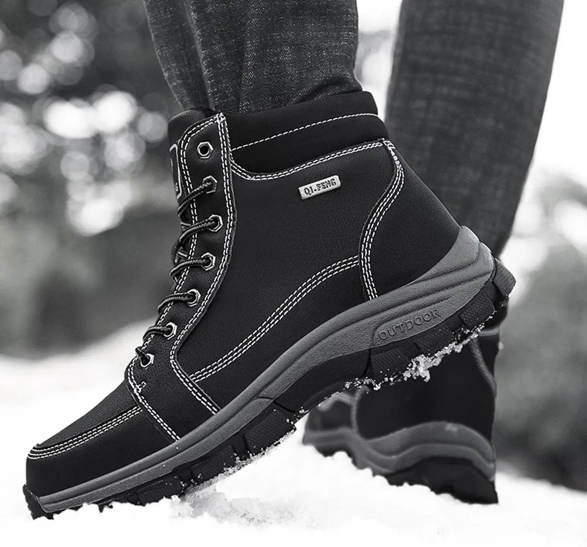 YUKTOPA Men's Snow Hiking Boots Waterproof Warm Fur Lined Winter Boots Outdoor Slip Resistant Terrain Shoes