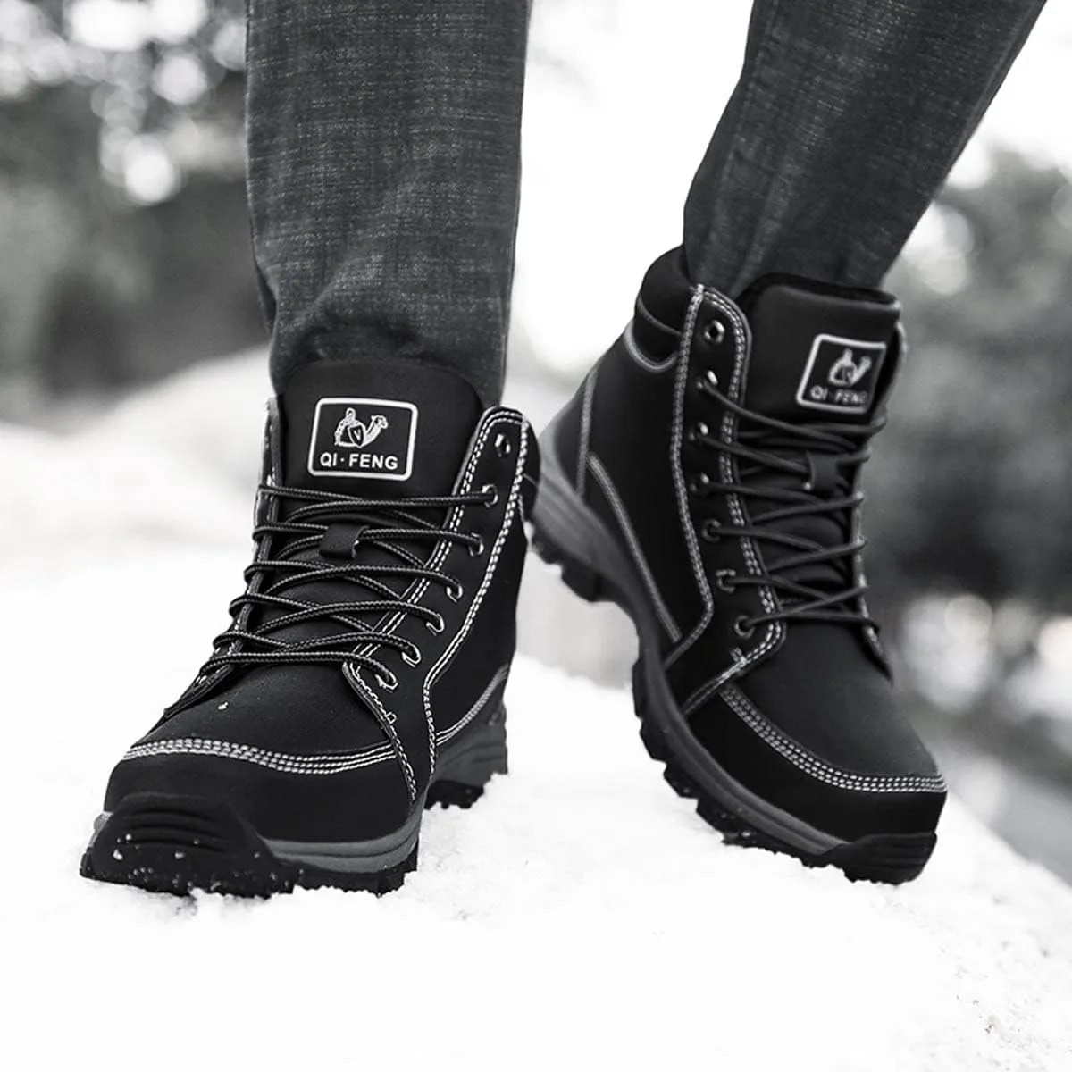YUKTOPA Men's Snow Hiking Boots Waterproof Warm Fur Lined Winter Boots Outdoor Slip Resistant Terrain Shoes
