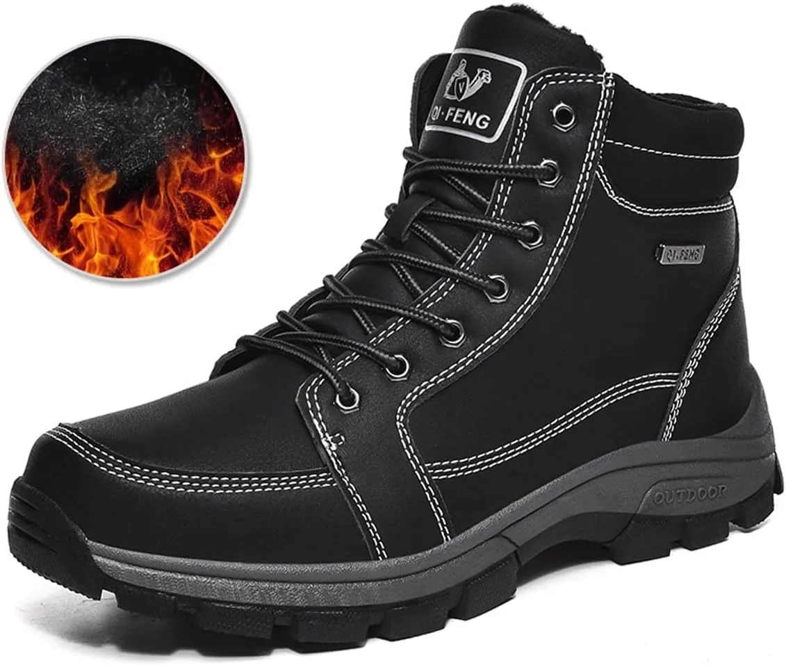 YUKTOPA Men's Snow Hiking Boots Waterproof Warm Fur Lined Winter Boots Outdoor Slip Resistant Terrain Shoes