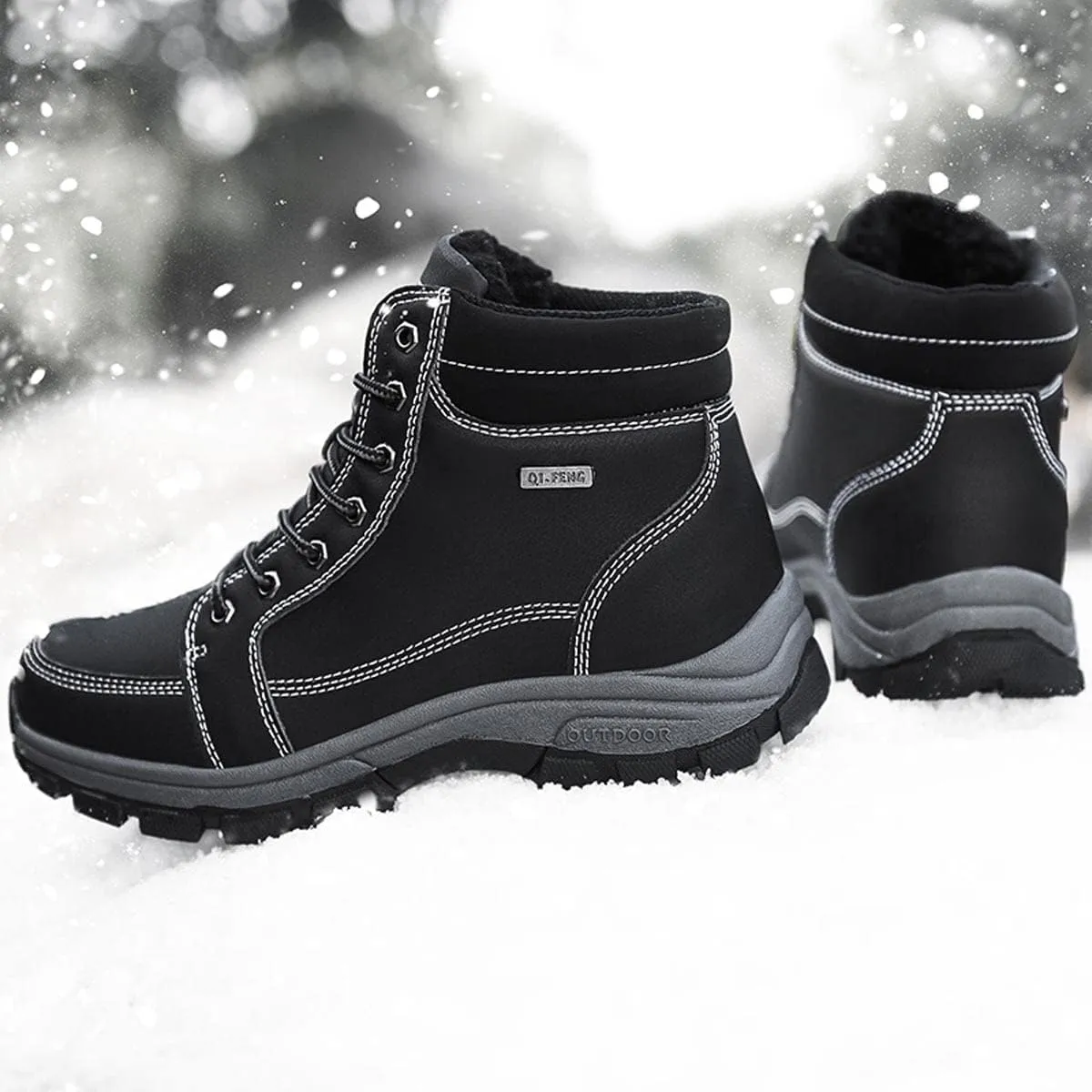 YUKTOPA Men's Snow Hiking Boots Waterproof Warm Fur Lined Winter Boots Outdoor Slip Resistant Terrain Shoes